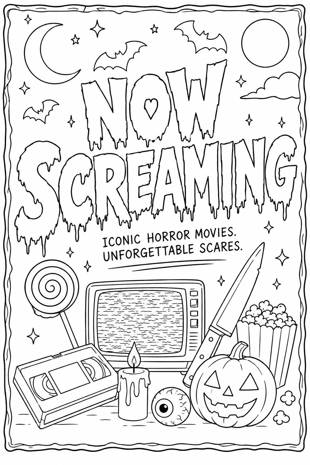 NOW SCREAMING — A Horror Movie  Printable Coloring Book