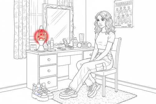 Realistic Y2K Scene Line Art